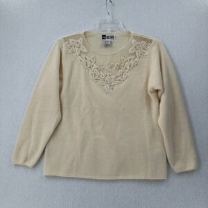 VTG Together! Lambswool Angora Sweater Beaded Collar Cottage Prairie Granny SM